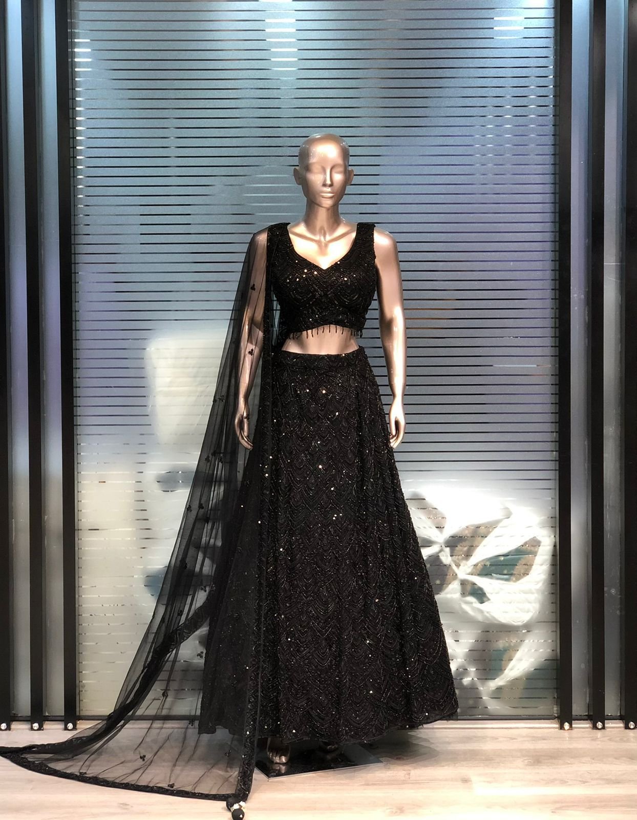 Black Sequin Designer Lehenga Choli with Net Dupatta