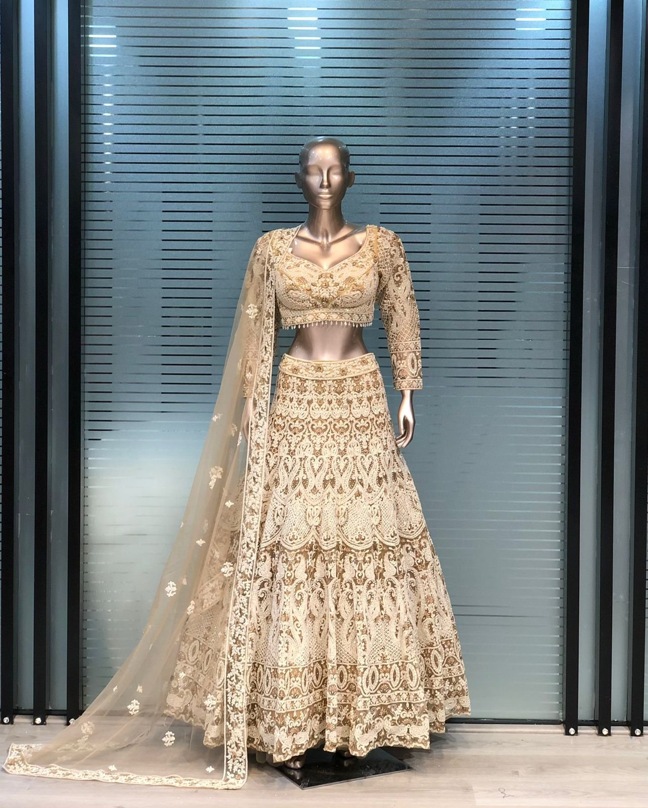 Champagne Gold Designer Lehenga Choli with Net Dupatta