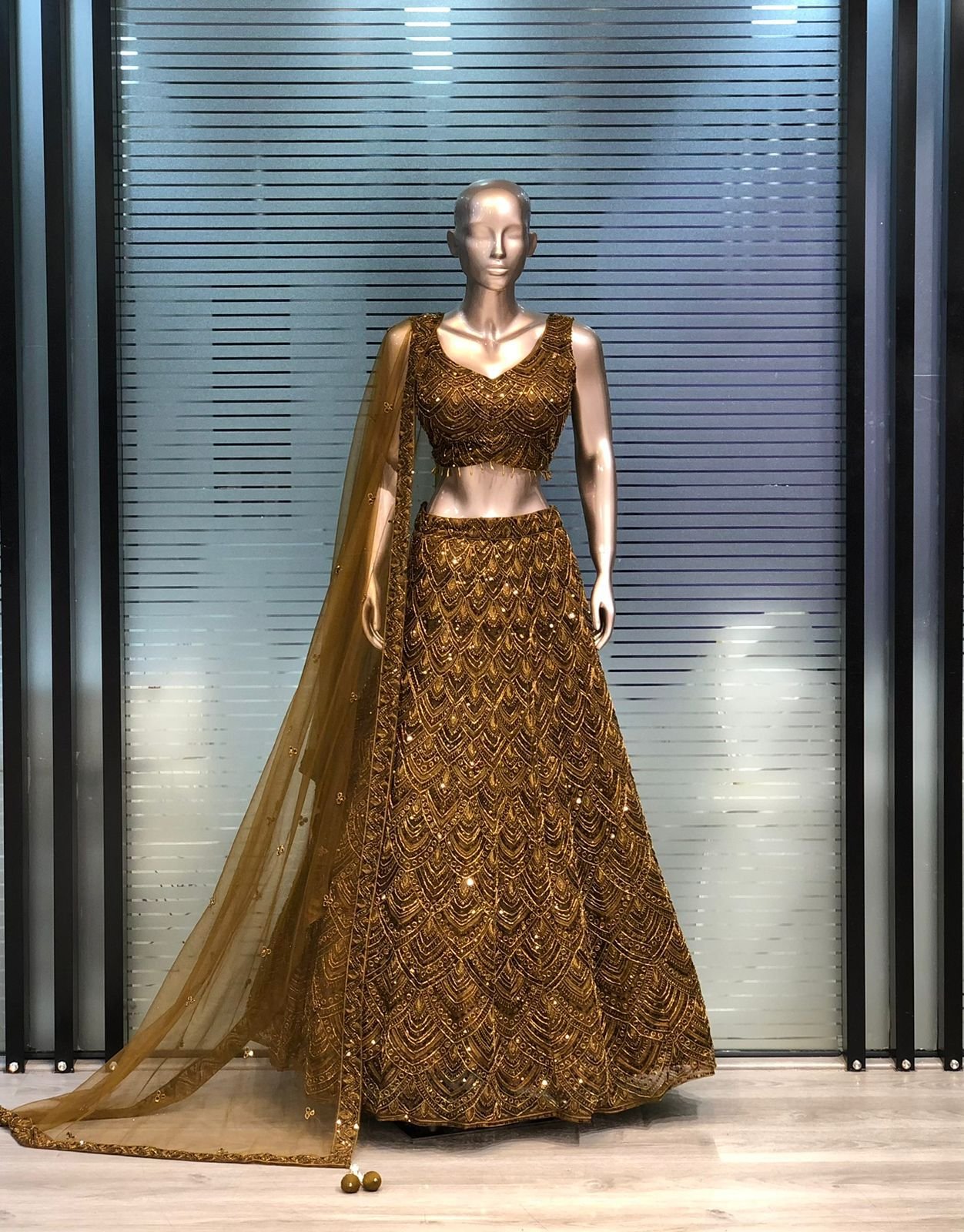Chocolate Brown Designer Lehenga Choli with Net Dupatta