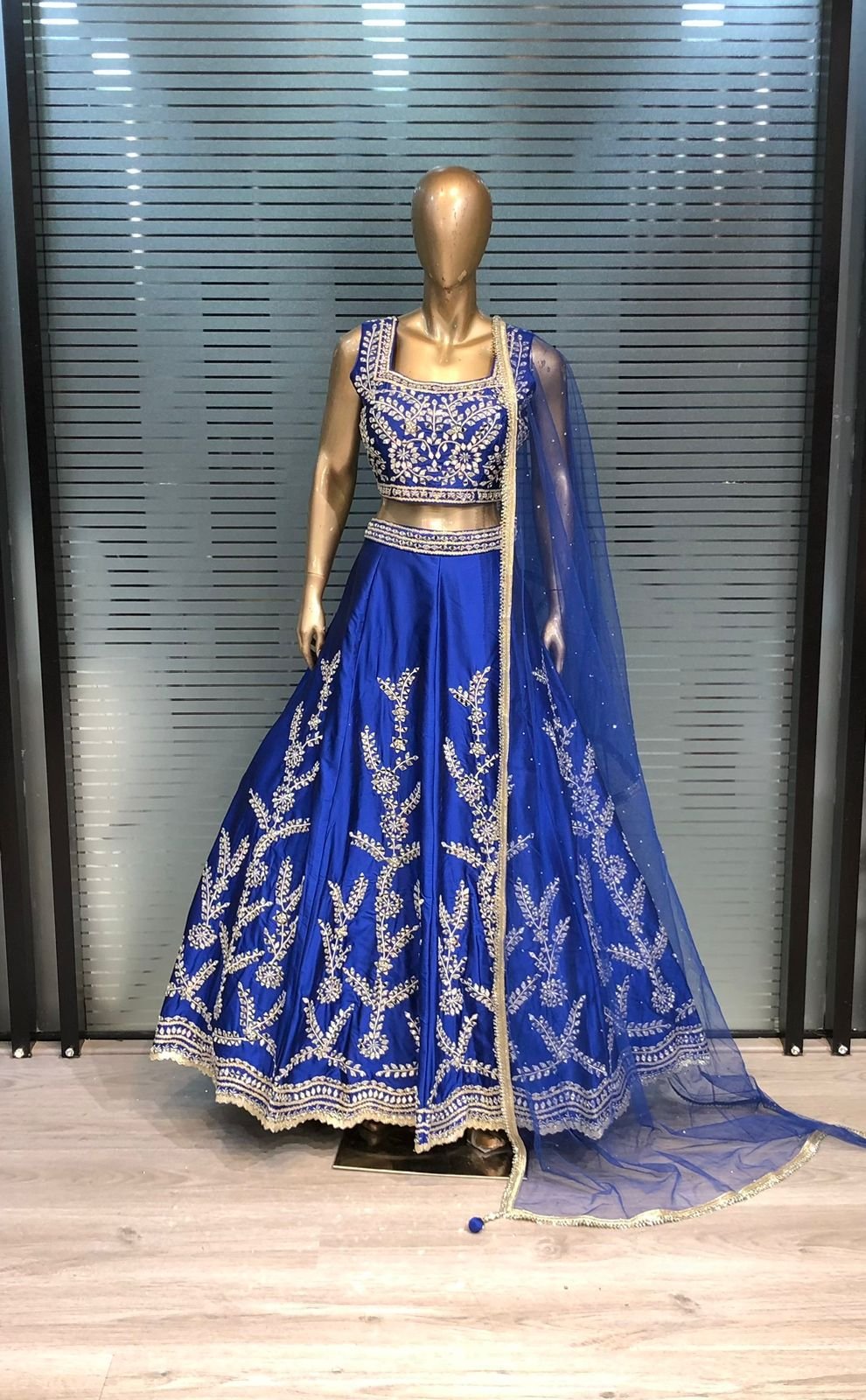 Royal Blue Embroidered Lehenga Choli with Net Dupatta