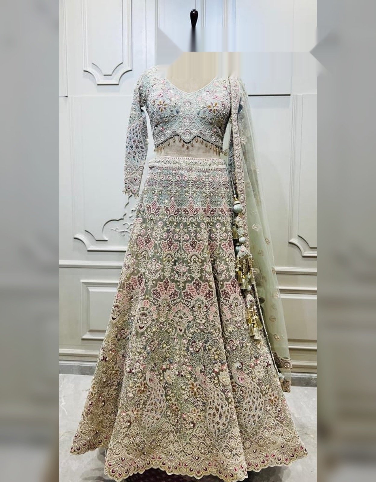 Sage Green Embroidered Lehenga Set with Dupatta