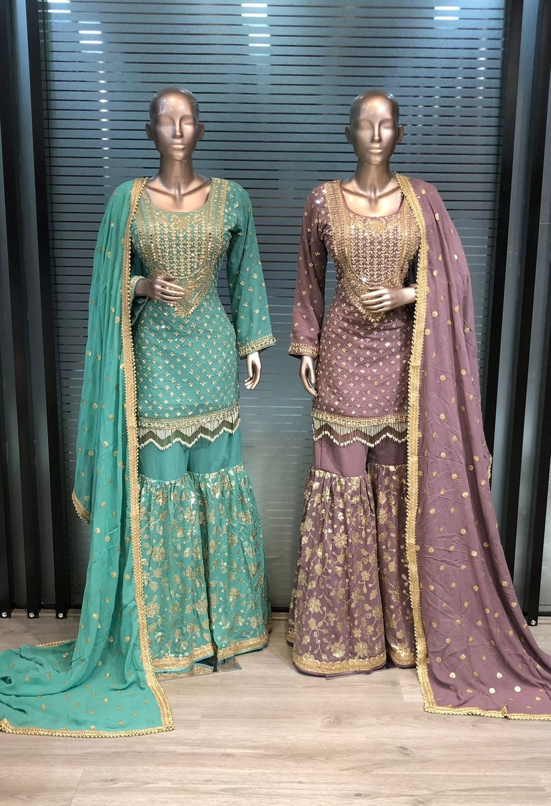 Teal Green Designer Sharara Suit with Embroidered Dupatta